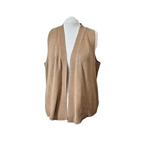 Talbots Wool Washable Asymmetrical Knit Long Sweater Vest Tan 16 Academia SALE